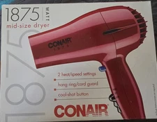 Conair 1875 Mid Size Hair Dryer Red 1875 Watts New Open Box