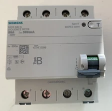 SIEMENS 5SV3647-5 Residual Current Circuit Breaker, 4 Pole, Type B, 80A, 300mA, 400V