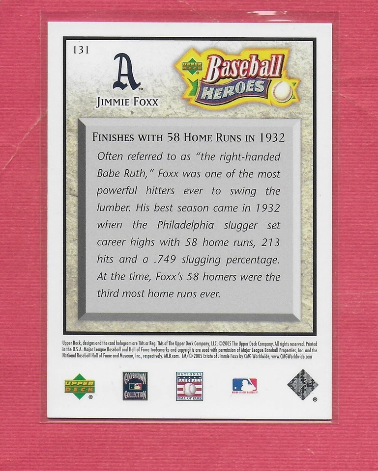2005 Upper Deck Baseball Heroes # 131 Jimmie Foxx Base Card #ed 575 - Image 2 of 2