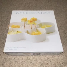 White Essentials Bamboo Collection 10" Sectioned Server With Toothpick Holder!
