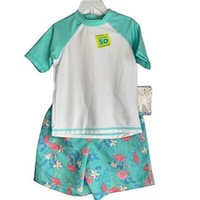 Tommy Bahama Kids Boys Size 4T Aqua Blue Flamingos 2 pc Swim Set Trunks  Shirt