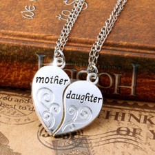 Elegant 925 Sterling Silver Heart Mother Daughter Love Charm Pendant Necklace