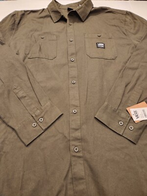 Vans Off The Wall Green Long Sleeve Button Front Work Shirt 2XL