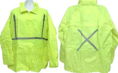 Fluorescent Yellow Reflective Tape Rain Jacket Raincoat Road Safety Size Mens XL