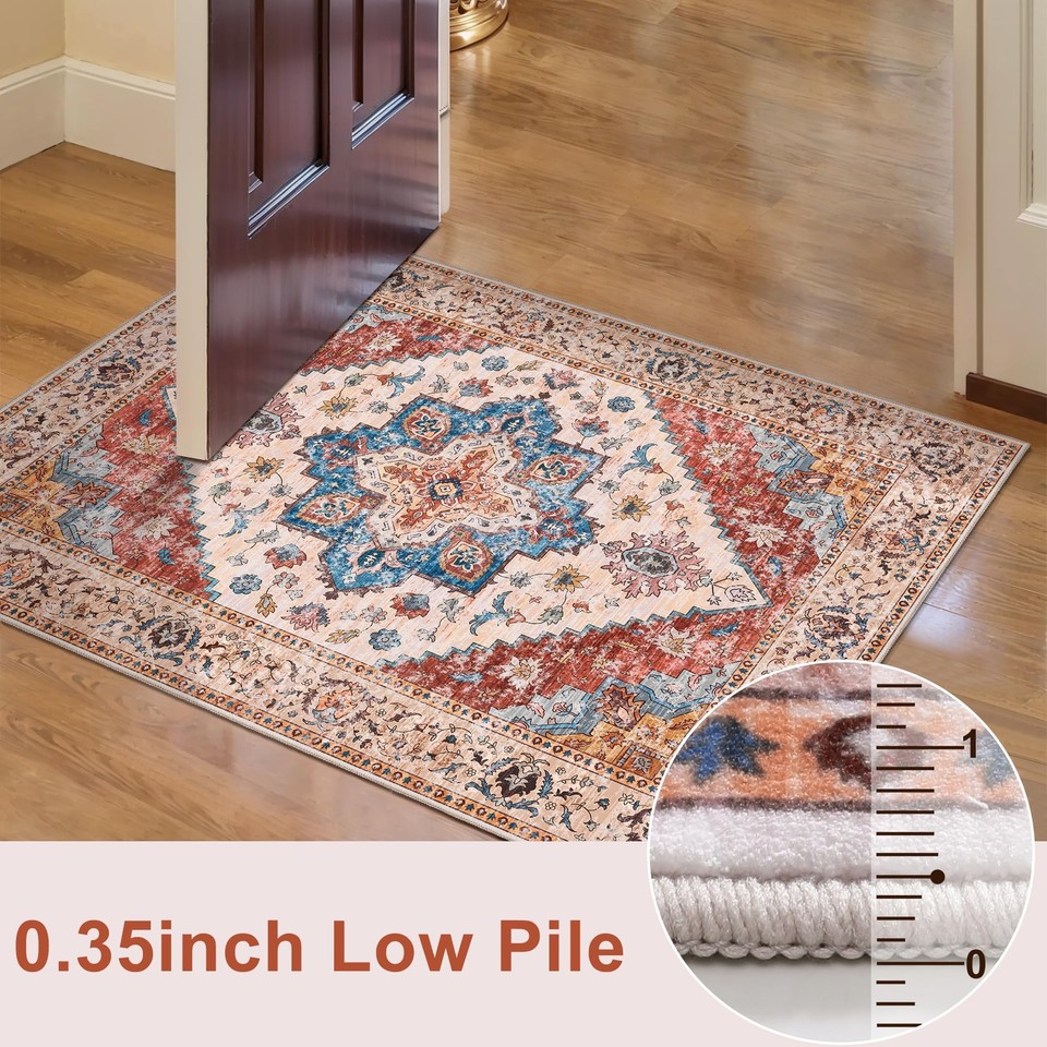 Washable Runner Rug Non Slip 2'x6' Hallway Rug Runner Vintage Kitchen