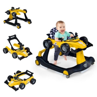 4-in-1 Baby Walker Foldable Safety Activity Push Walker Adjustable Height Yellow