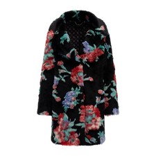 298 NWT Guess Women's Magda Faux Fur Coat Blossom Flower Black Size Small