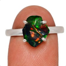 Natural Chalama Black Opal 925 Sterling Silver Ring Jewelry s.8.5 CR73630