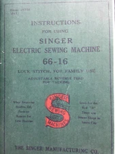 SINGER MODEL 66-16 SEWING MACHINE INSTRUCTION MANUAL