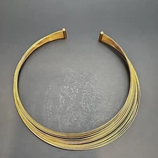 VTG Womens Necklace Collar Choker Torc Gold Wires Boho 70s 15" Circumstance