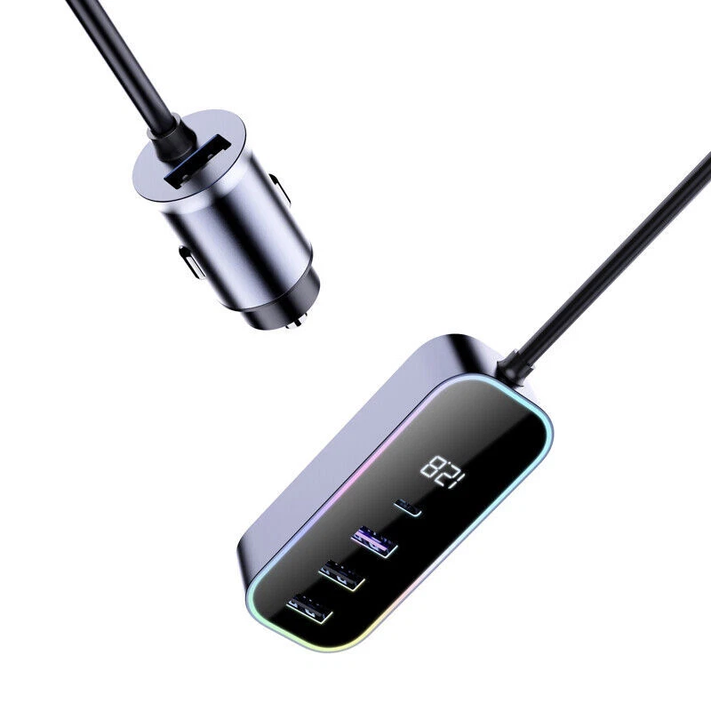 Adaptador de 5 puertos múltiples cargador de coche encendedor de cigarrillos USB carga rápida para asiento trasero Foto 4 de 4