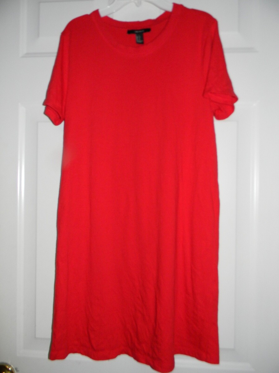 FOREVER 21 Red Short Sleeve Crew Neck Destructed T-Shirt Dress