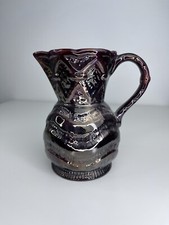 Antique Copper Lustre Jug TEXTURED RELIEF STAFFORDSHIRE Ceramic Creamer pottery