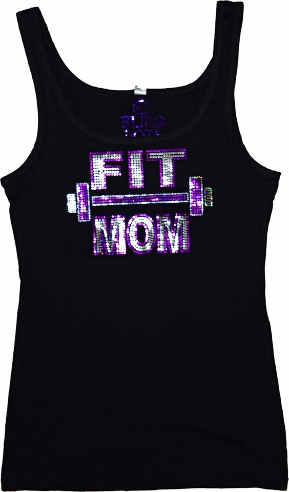 Tanker Top Loading Fit Mom Bling Shirt Sequins Tank Top glitter gym sports cross training ...