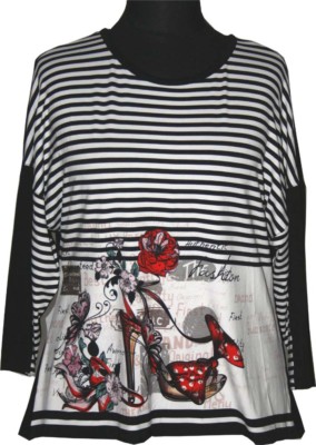Shirt Jersey A-Form von M.P. by Style Gr. 46 48 (2) schwarz weiß 3/4 Ärmel