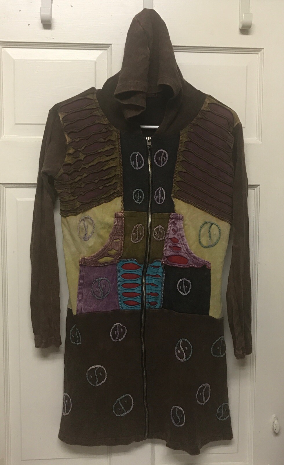 Rising International Peace Patchwork Brown Hooded… - image 1