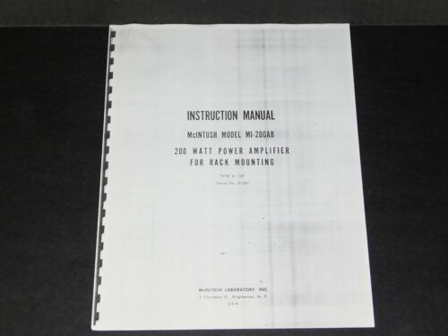 McIntosh MI200A MI200B Power Amplifier Tube Amp Copy Owners Manual + Schematics - Picture 1 of 5