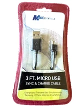 Mobil Essentials 3 Ft. Micro USB Sync & Charge Charger Cable (Black)-NEW!