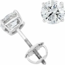 3.50 Ct Round Earrings Studs Brilliant Cut Screwback Basket Solid 14K White Gold