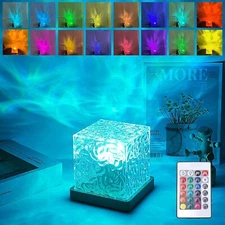 Wireless LED Night Light Ocean Wave Aurora Projector Lamp 16 Colors Rechargeable