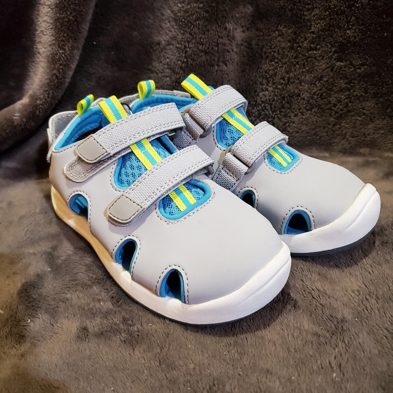 PANTOFOLA D’ORO Sandali Hank Cat & Jack Boy's grigi con giallo blu taglia 13 giovani