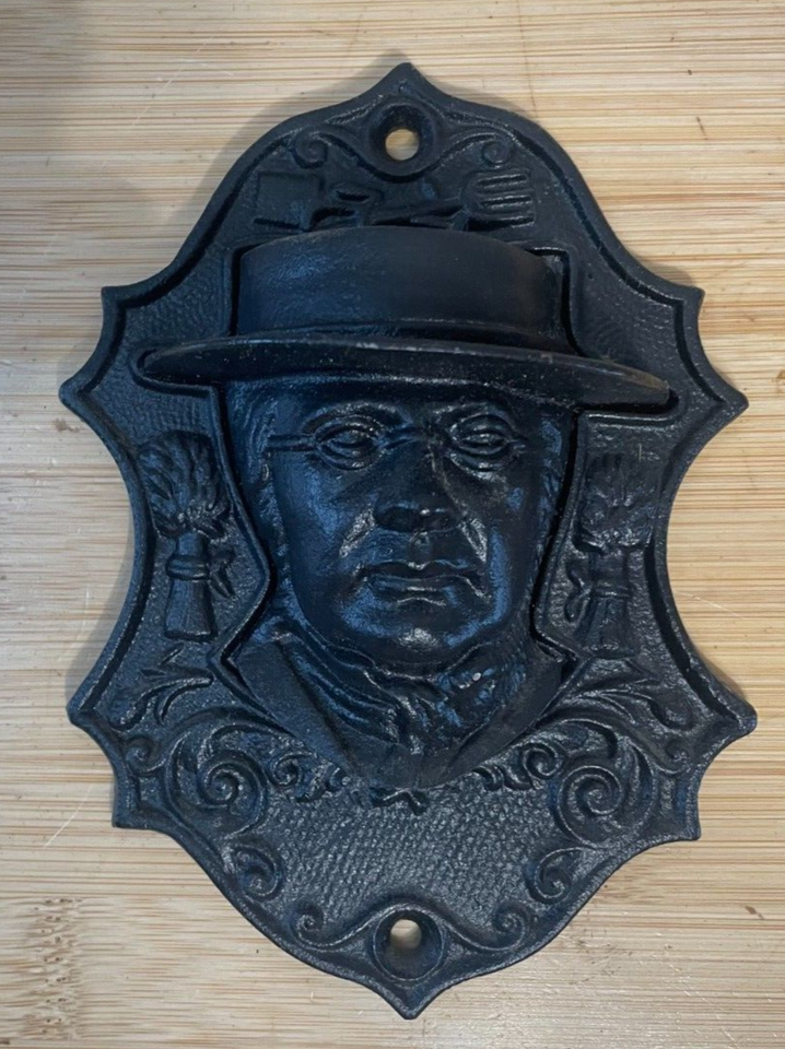 Vintage Cast Iron Hanging Match Stick Box Holder Wall Mount Iron Art (C