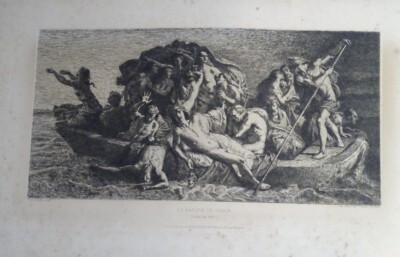 FEYEN-PERRIN (1826-1888) GRANDE EAU FORTE BARQUE CARON MACABRE MORT MARINE 1857