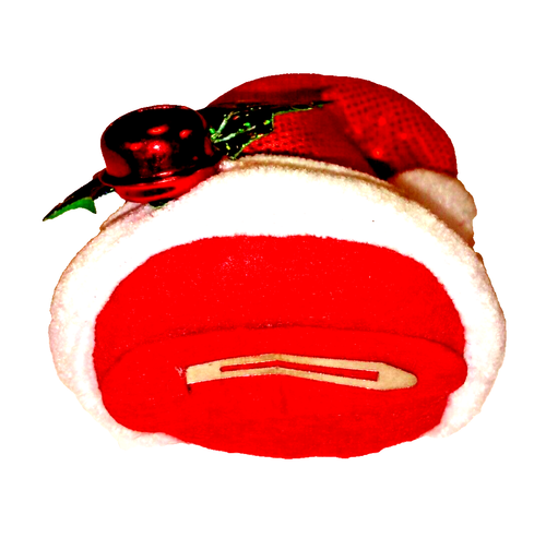VINTAGE UNBRANDED SANTA CLOTH PUFFY JINGLES HAT ?? - 4" X 3" X 2" w/ATTACHMENT - Picture 3 of 6
