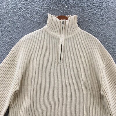 Divided Mock Neck Sweater Top Womens M Beige Quarter Zip Long