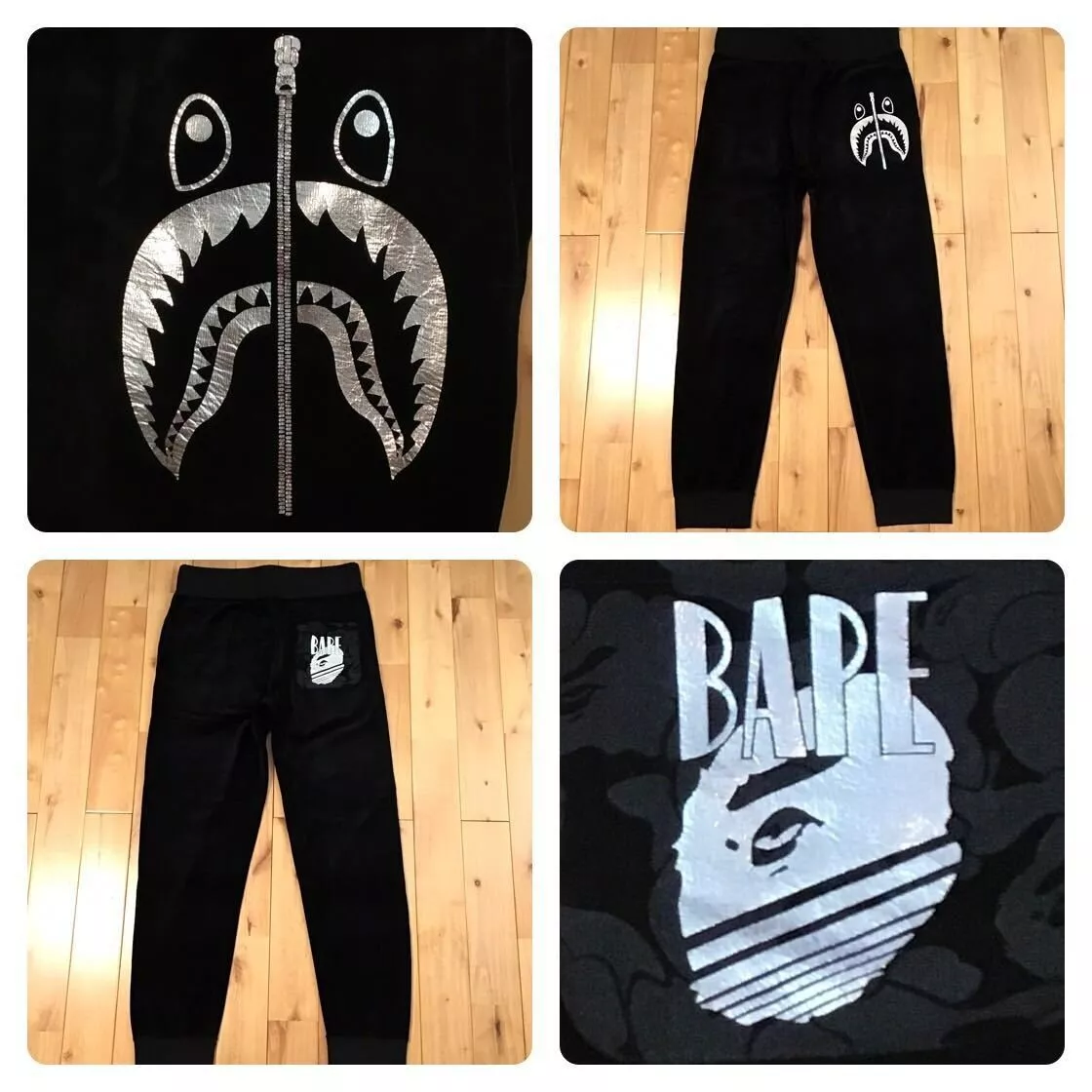 Silver foil BAPE HEAD velor shark pants Black A Bathing Ape Size M