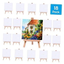 Mini Canvases 18 Pack, Small Painting Canvas with Mini Easel 4x4 4x4 inch