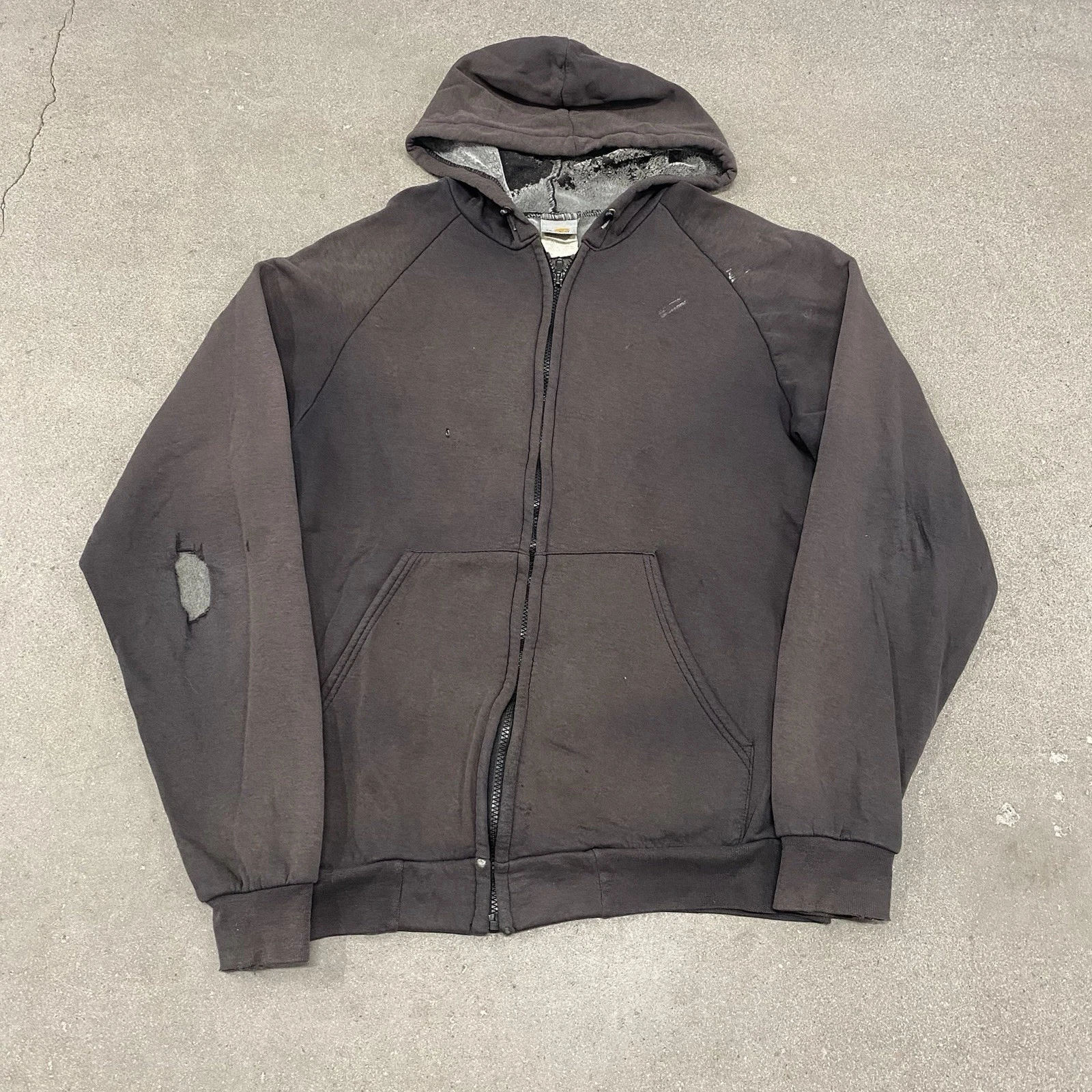 Vtg 90s Carhartt Faded Distressed Grunge Zip Up Hoodie Sweatshirt Thermal Lined