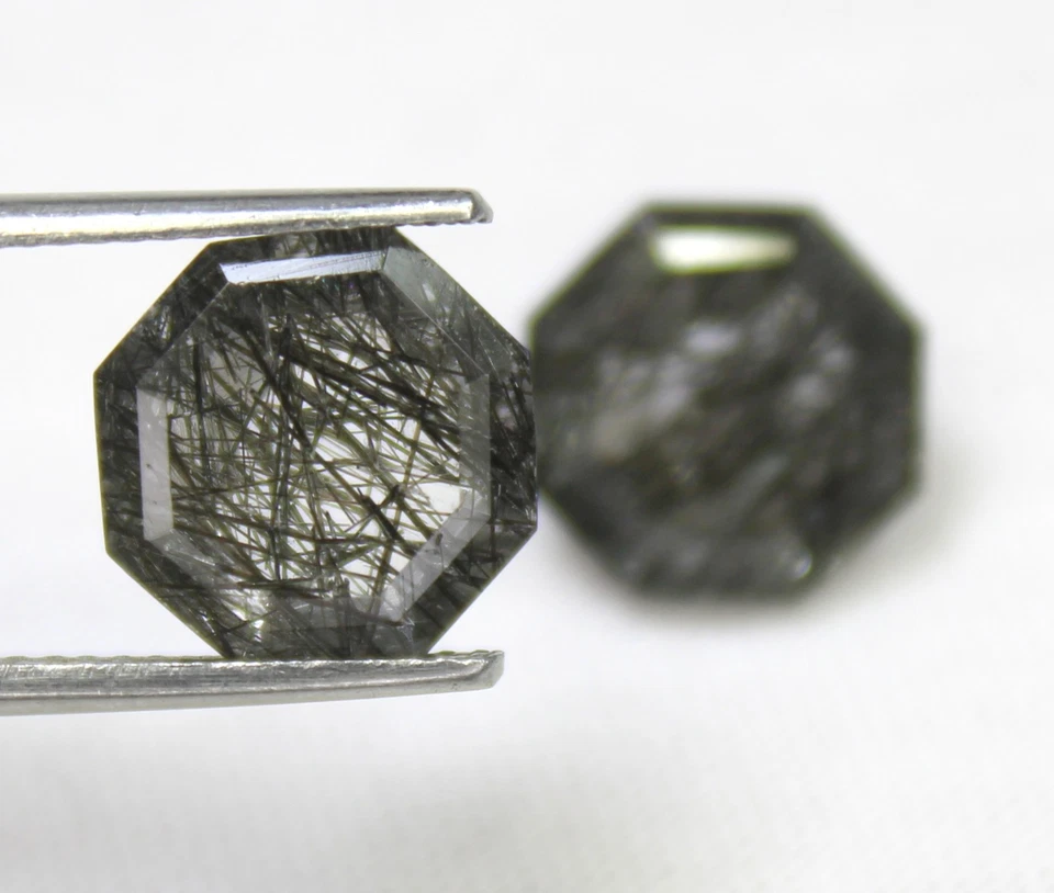 Natural Faceted Black Rutile Quartz Pair In Square Shape 6.75 Carats 10x10x5 mm - Image 2 of 4