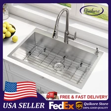 Quikore 33x22 Drop In Topmount Kitchen Sink 16 Gauge Stainless Steel with Grid