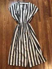 Womens, Grade & Gather, Mid Length Dress, Charcoal / Cream, V Neck, Small