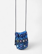Blue Beaded Purse Mini Handbag Mirror Embellished 7x8 New