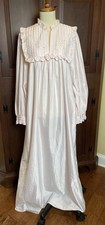 Vintage Barbizon Long Pink NightGown Embroidery Brushed Satin Ruffle Size L  