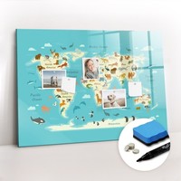 Glas Magnet Pinnwand Wandmontage FüR Fotos Notizen Weltkarte Der Tiere 100X70 Cm