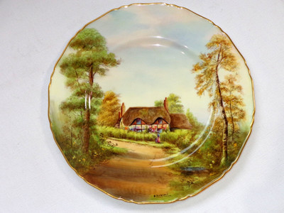 1929 Royal Worcester Cabinet Plate Cottage Series Signed Townsend  PUPPLE