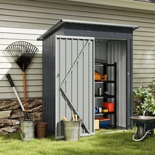 5 x 3 FT Outdoor Storage Shed Galvanized Metal Tool House w/ Sloped Roof Gray