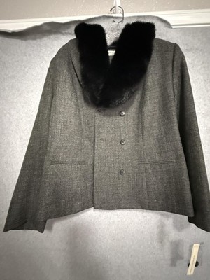 Amanda Smith Woman Blazer Jacket Womens 18W Gray Herringbone Faux Fur Collar