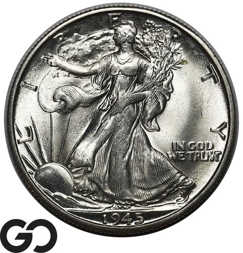 1945-D Walking Liberty Half Dollar, Lustrous Solid Gem BU++