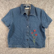 Vtg Cottagecore 90s Denim Embroidered Floral ...
