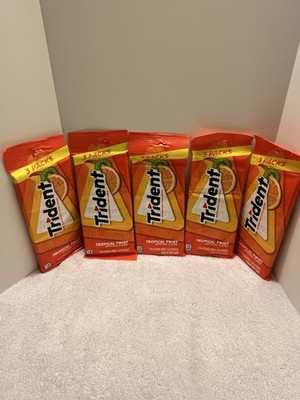 Trident Tropical Twist Sugar Free Gum, 5 Packs Of 42 Sticks (210 Total) Exp 4/26