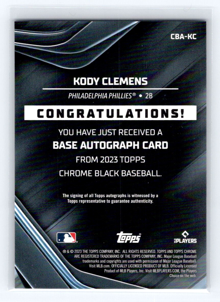 2023 Topps Chrome Black Auto Gold Refractor #CBA-KC Kody Clemens /50 RC Phillies view 2