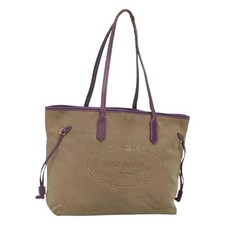 PRADA Hand Bag Canvas Khaki Auth 121093