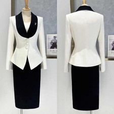 Women  s Tailored Contrast Lapel Suit Skirt For Modern Business  Meeting Occasions