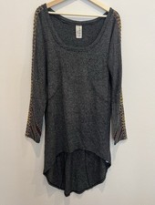 Free People Women Dress Tunic Medium Gray Boho Stretch Embroidery Wool Blend