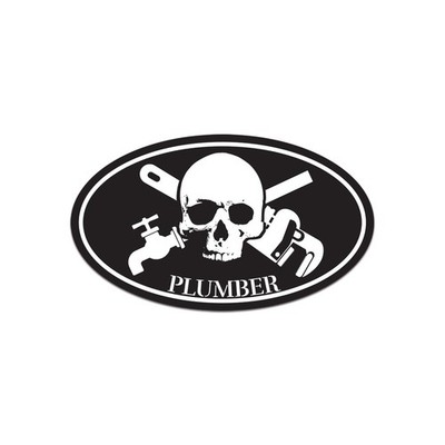 Oval Plumber Skull and Pipe Wrench Sticker Decal