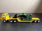 Vintage Tonka Mini Semi Truck Cab & Lowboy Flatbed Trailer With Green Dozer